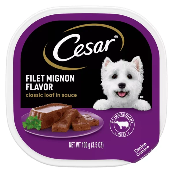 Cesar Steak, Beef, Gravy and Red Meat Flavor Classic Loaf in Sauce Small Breed Wet Dog Food 3.5oz