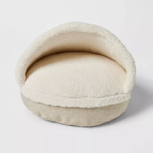 Hooded Cuddler Enclosed Cat and Dog Bed - Boots & Barkley - Cream - S