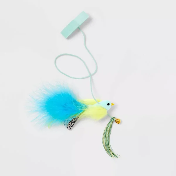 Hanging Teaser Bird with Bells Cat Toy Blue Boots & Barkley