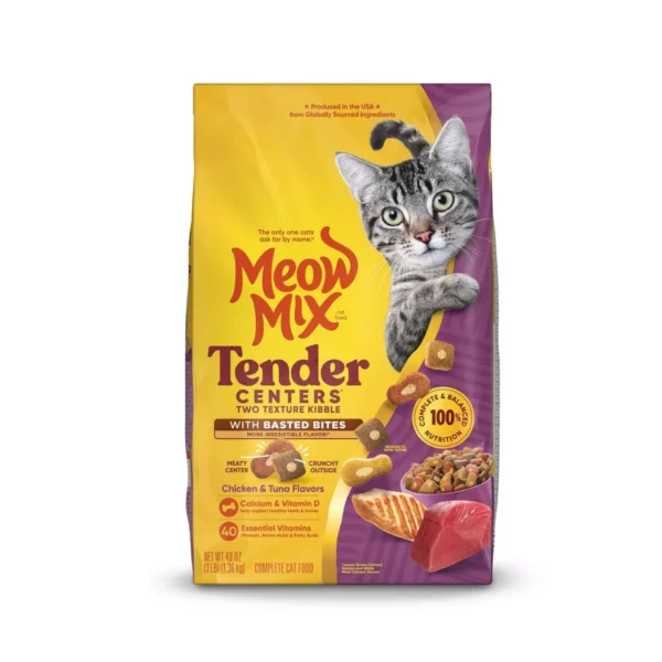 Meow Mix Tender Centers with Basted Bites with Flavors of Chicken & Tuna Adult Complete & Balanced Dry Cat Food 3lbs