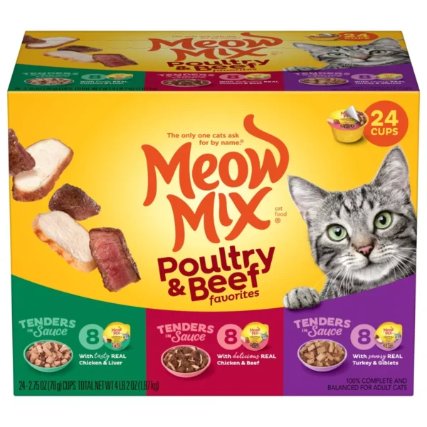 Meow Mix Tender Favorites with Liver, Turkey, Chicken & Beef Flavors Wet Cat Food 2.75oz/24ct Variety Pack