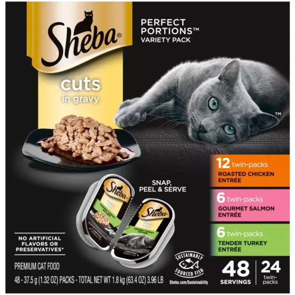 Sheba Perfect Portions Cuts in Salmon, Chicken, Seafood, Turkey and Gravy Flavor Variety Pack Wet Cat Food 3.96lbs/24ct