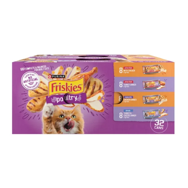 Purina Friskies Shreds, Meaty Bits & Prime Filets with Chicken, Turkey and Cheese Flavor Wet Cat Food 5.5oz/32ct Variety Pack